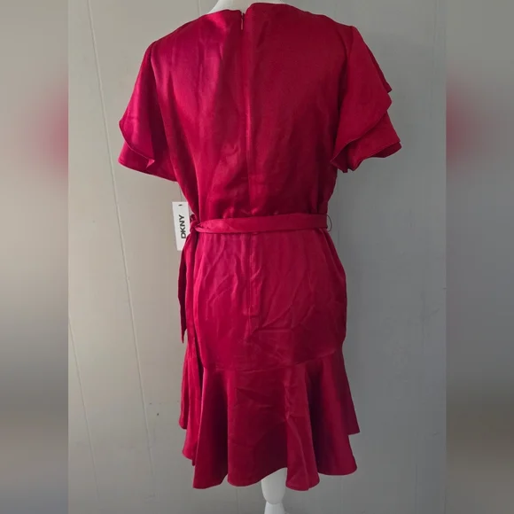 DKNY Red Wrap Mini Dress - Picture 3 of 7